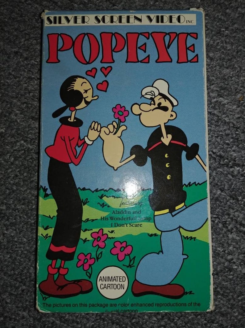 Popeye VHS tape Silver Screen Video Inc. cartoon shows Aladdin Etsy