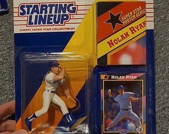 Nolan Ryan, équipe de départ de la MLB Baseball Retro 1992 VTG, figurine de Nolan Ryan avec poster
