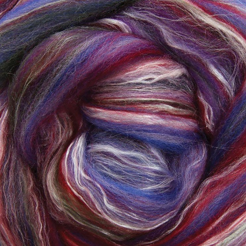 White Gemstone Silk Merino Roving Gold Magenta and Pink by Ashford: Earthly Rainbow with Purple