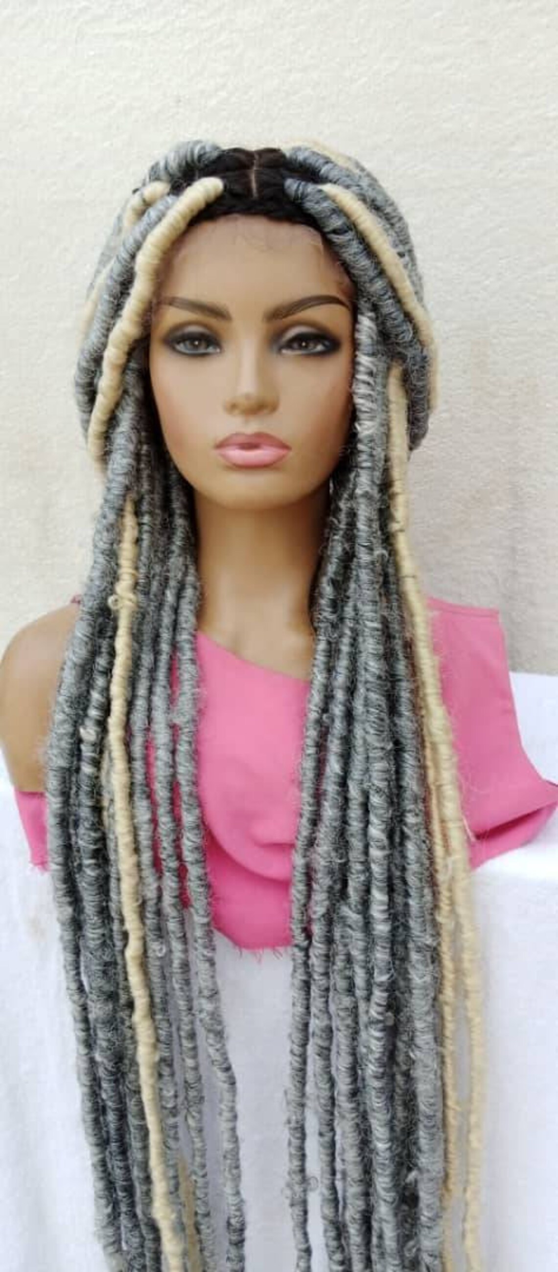 Braided wig grey locsalt and pepper full lace wig40 Etsy