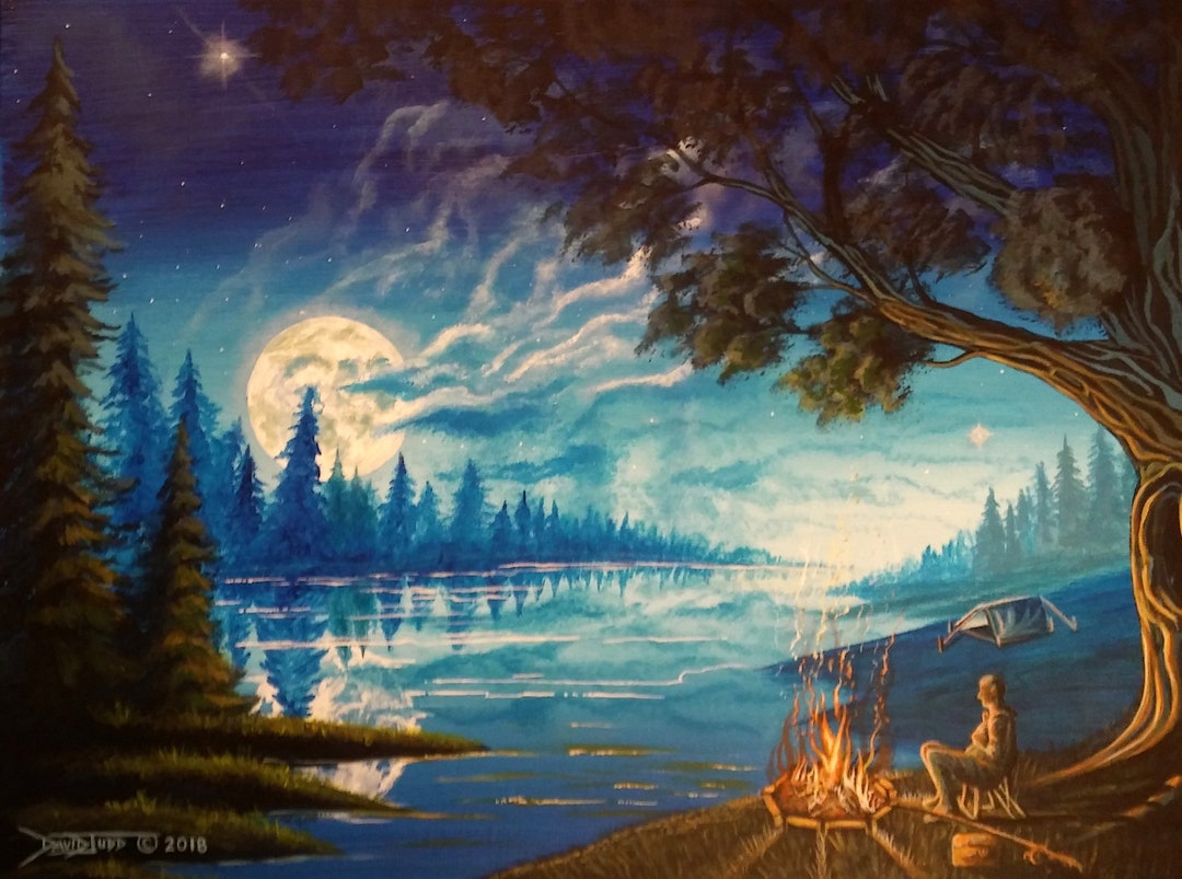 絵画　camp Serenity/acrylic Painting on Canvas/quite Landscape/ Calming