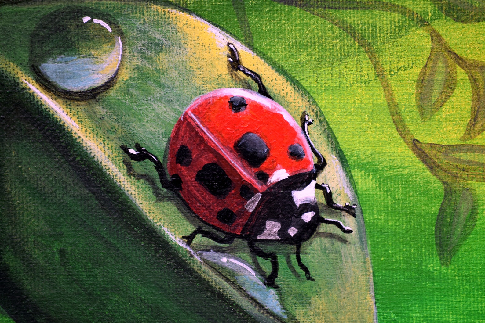 Lady of the Garden/ladybug Acrylic Painting/red Bug on Leaves With ...