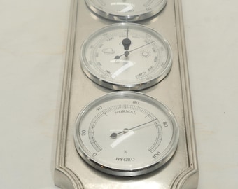 Vintage Norwegian Pewter Weather Station by Haugrud Norway – Barometer, Thermometer, Hygrometer – Scandi Modern Home Decor, 340