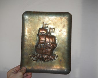Vintage Polish Copper Fregata Frigate Plaque, Nautical Wall Art, nr 771