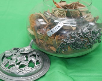 Vintage French Glass Bowl With Pewter Bird & Floral Lid, Nr 895 - Etsy
