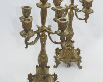 Vintage made in Italy pair 2 pcs set of brass candle holders Rococo style candelabra