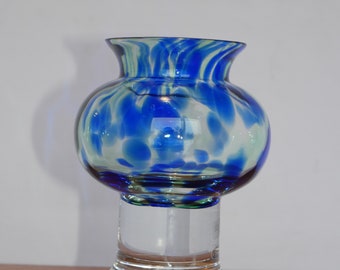 Vintage SEA Bjorn Ramel Glass Pedestal Vase, Blue Green Design, Made in Sweden, nr 800