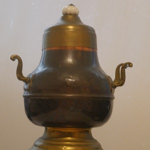 lot nr 358 Charming heavy Large copper brass bronze antique dutch pot ceramic lid cover decor big kitchenware bowl urn or fire extinguisher