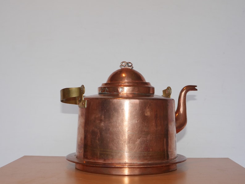 lot nr 780 old vintage antique copper branded David Anderson Eskilstuna lidded kettle Scandinavian tea pot teapot