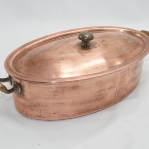 lot nr 526 oval fish pan Spring made in Switzerland Swiss old vintage copper with steel inside Swiss made branded