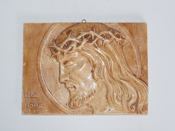 Vintage Jesus Christ Plaster Wall Plaque – Religious Bas Relief