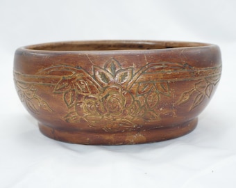 Vintage  Ceramic Log Planter | Japan MCM Rustic Woodland Flower Pot with Pink Dogwood Relief | Cottagecore Succulent Dish, nr 713