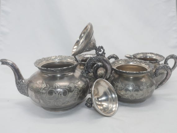 ANTIQUE BEBE SILVER 3点セット Antique Quadruple Silver Plated Tea Set, Van Bergh, 4pc Nr 359 - Etsy