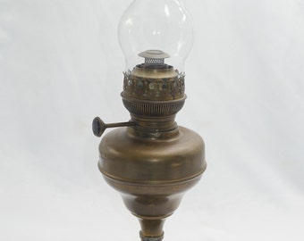 lot nr 518 old vintage antique copper oil lamp with glass from Belgium D.F. Belgica