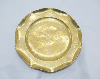lot nr 34 vintage brass etched ornate China embossed engraved plate  Chinese