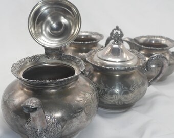 A*9様 葉形皿 3個セット77g sterling Antique Quadruple Silver Plated Tea Set, Van Bergh, 4pc Nr 359 - Etsy