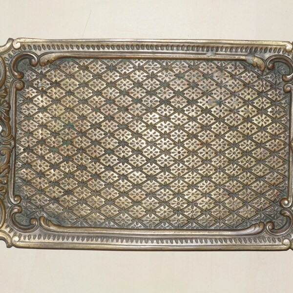 lot nr 179 Antique French 12 inches bronze brass yellow metal tray with handles original France