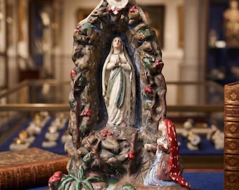 Antique French Virgin Mary Shrine, Hand-Painted Plaster Altar Icon, nr 224