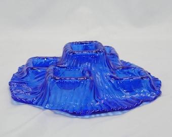 Vintage Cobalt Blue Glass Candle Holder – Scandinavian Volcano Design, lot nr 567