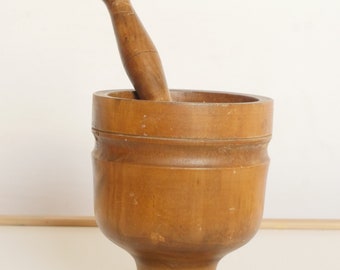 Vintage Wood Mortar and Pestle – Portuguese Kitchen Decor, MOLAR Brand, lot nr 927