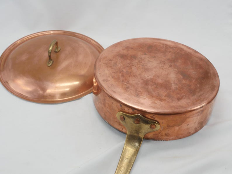 Vintage Dala Gruppen Swedish Copper Fry Pan with Brass Handles, lot nr 526 image 7