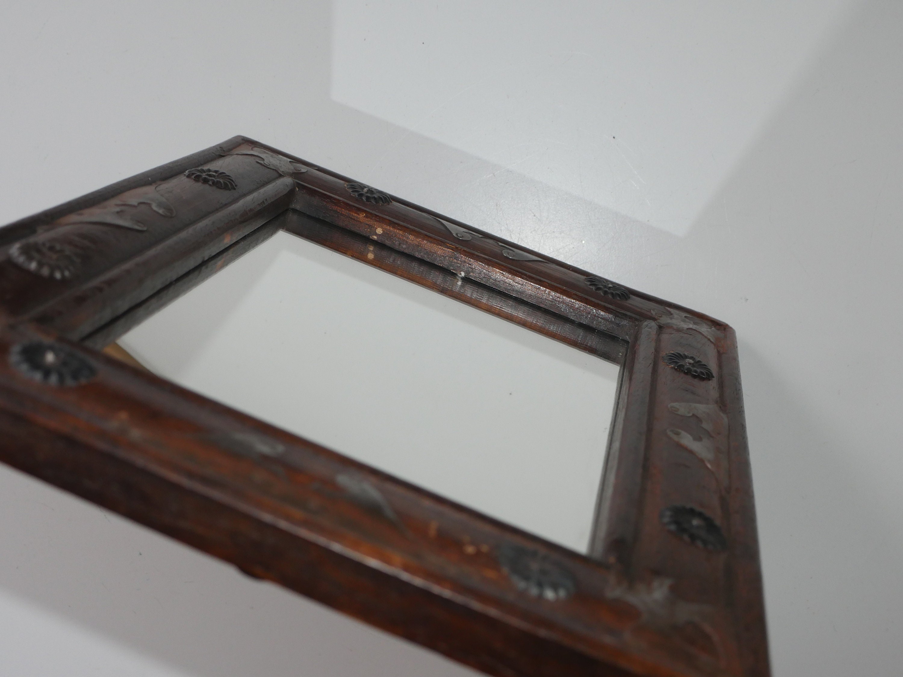 Lot Nr 758 Old Vintage Hanging Mirror in Wooden Frame With Lot Nr 758 Old Vintage Hanging Mirror in Wooden Frame With