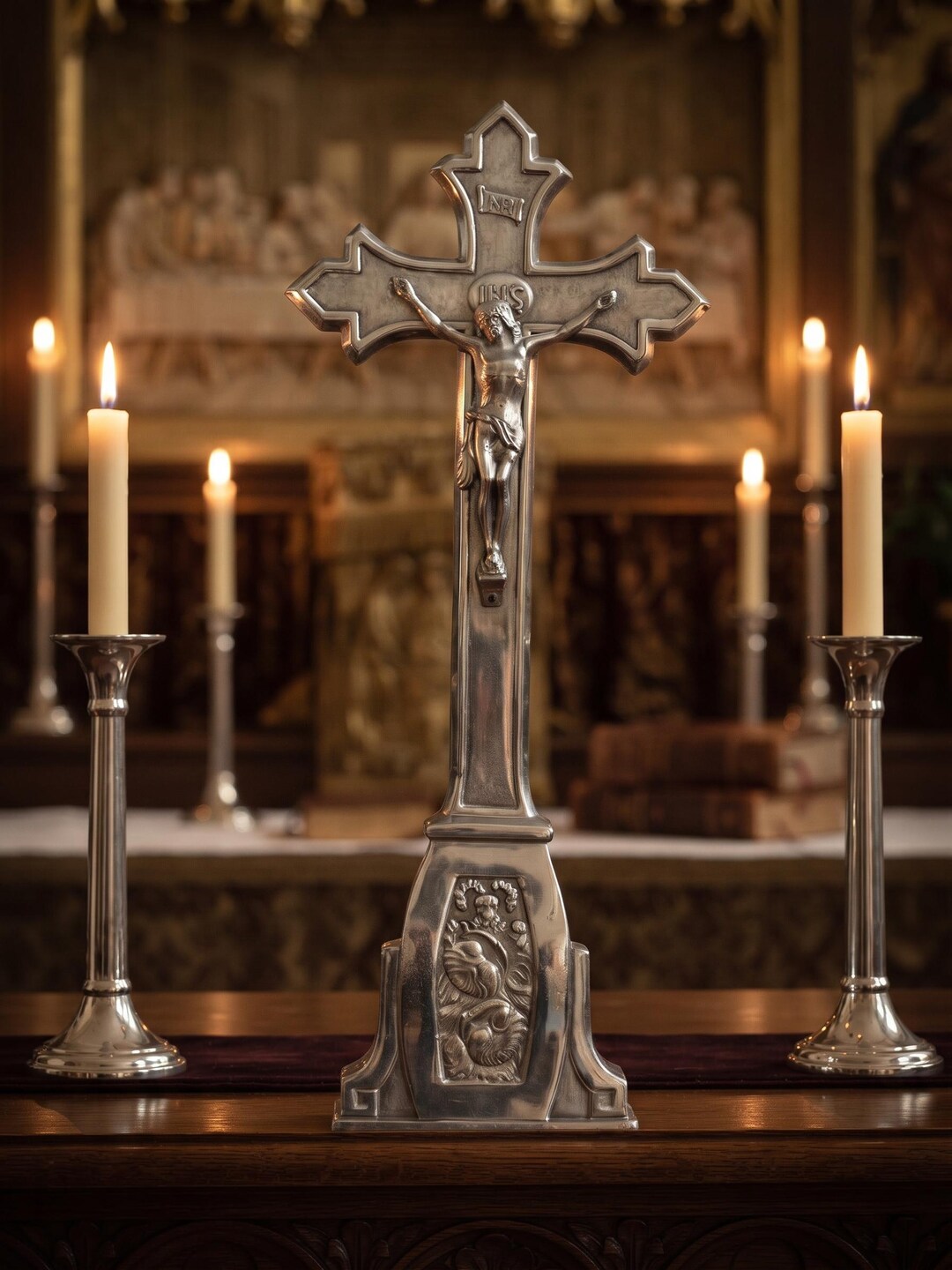 Antique Art Deco Chrome Crucifix - JMPC Belgium, Lot Nr 995 - Etsy