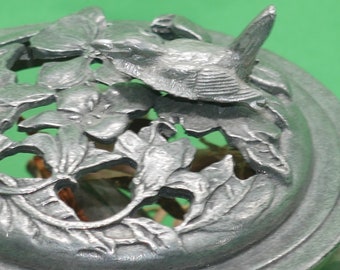 Vintage French Glass Bowl With Pewter Bird & Floral Lid, Nr 895 - Etsy