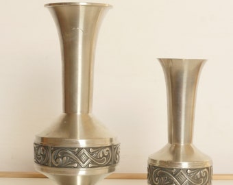 Vintage Scandinavian Pewter Vase Set, Ateljer Hagfors, 2-Piece, lot nr 501