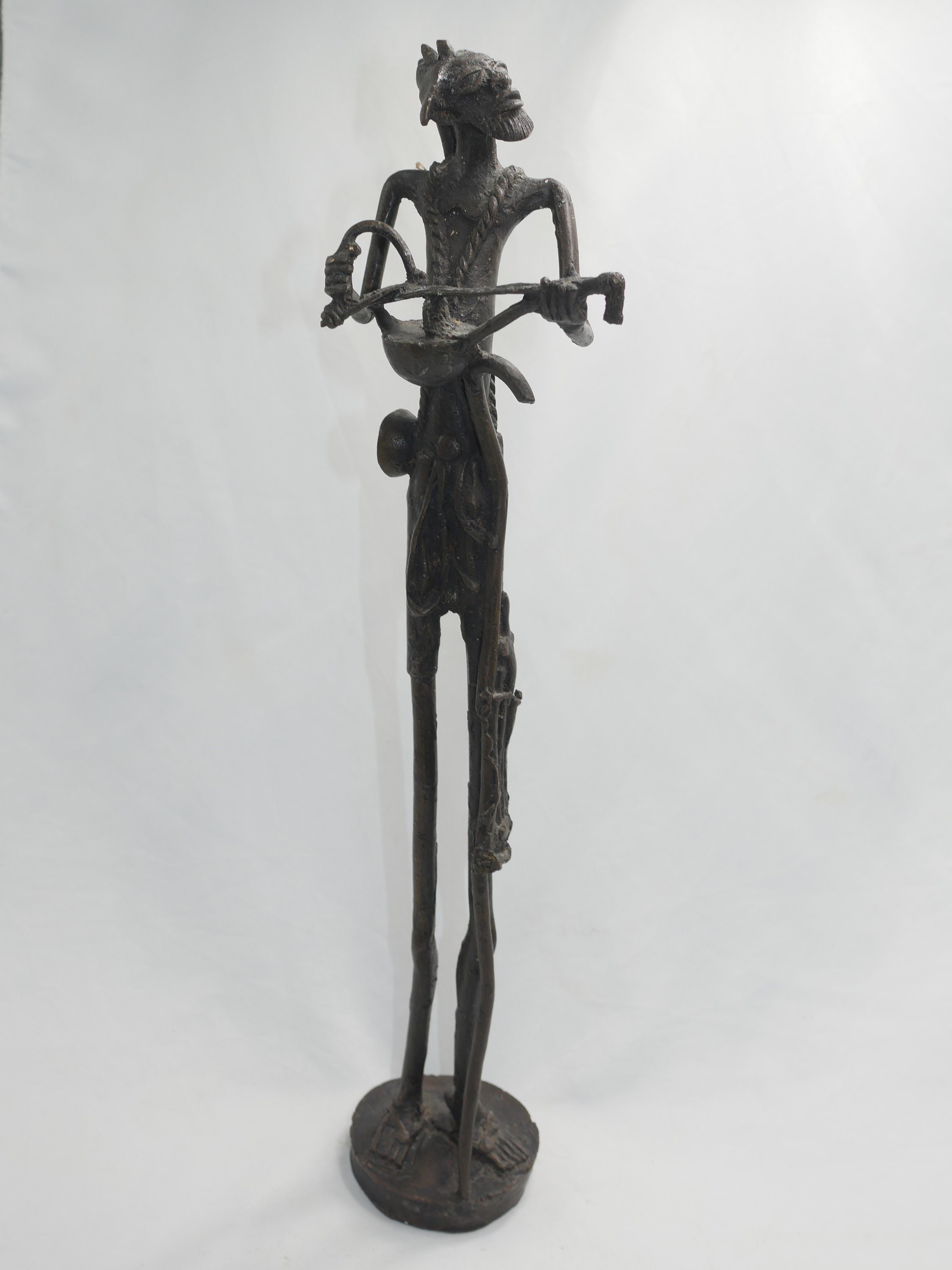 Vintage African Bronze Sculpture - Elongated Griot Musician - Hand