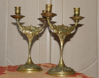 lot nr 306 Antique bronze brass French candle holders candelsticks 2 pcs metal pair old art deco decoration gift idea