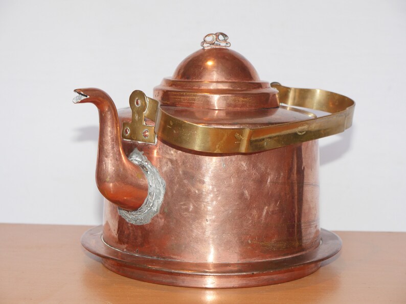 lot nr 780 old vintage antique copper branded David Anderson Eskilstuna lidded kettle Scandinavian tea pot teapot