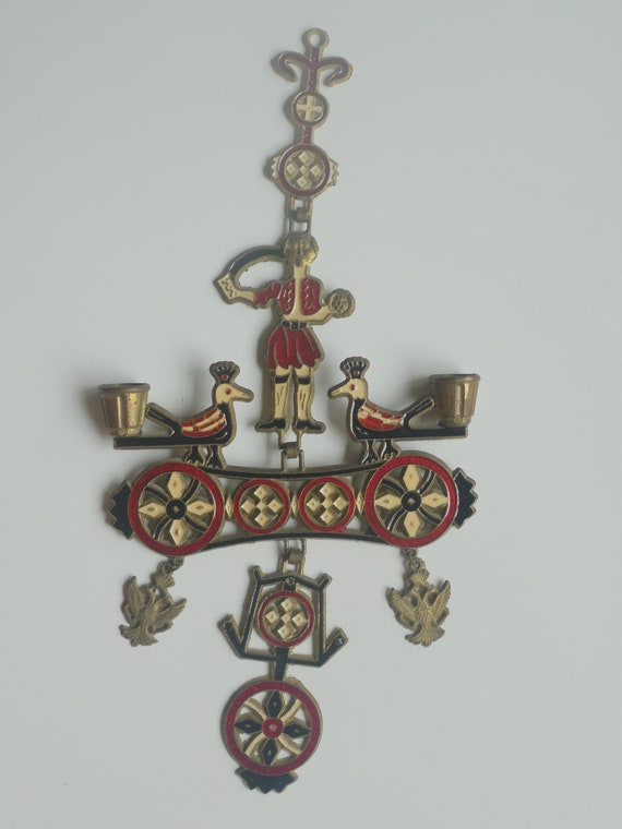 Vintage Smaltotex Greek Byzantine Wall Candelabra, 16