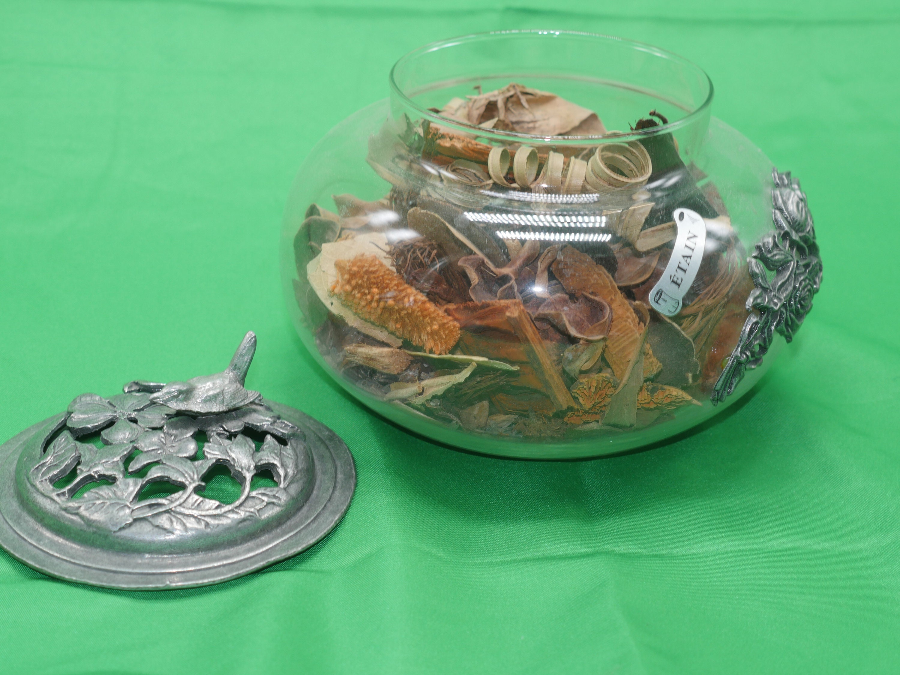 Vintage French Glass Bowl With Pewter Bird & Floral Lid, Nr 895 - Etsy
