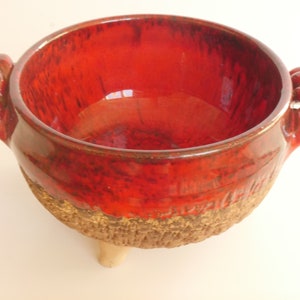 lot nr 731 vintage Danish glazed  studio artwork orange and grey bown colors handmade ceramic handled pot bowl made in Denmark signed