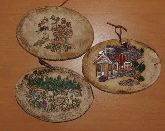 Vintage Wandteller aus Keramik, Mannis Keramik, 3er Set, Lot nr 654