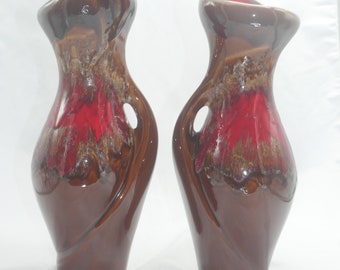 vintage 2 pcs set pair of Gitna VALLAURIS made in France brown and orange vases