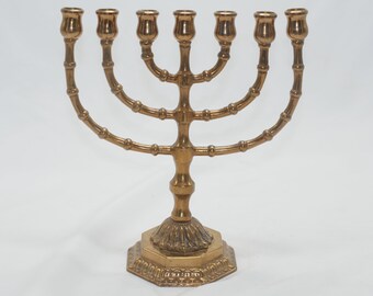 lor nr 605 vintage brass Menorah 7 arms candle holder - Judaica Judaism - scandinavian Klostermalm, made in Sweden