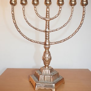 lot nr 210 old vintage Scandinavian Judaica Menorah 7 arms brass candle holder Signed Gnosjo Malm