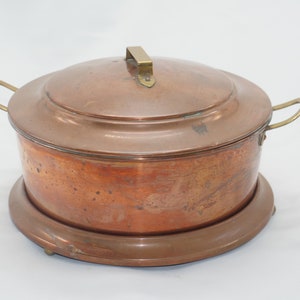 Vintage Copper Pan on Stand with Brass Handles, Eskilstuna AB Lagerstedt