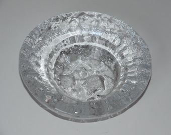 Vintage Pukeberg Art Glass Crystal Bowl Candle Holder, Scandinavian Design, nr 782