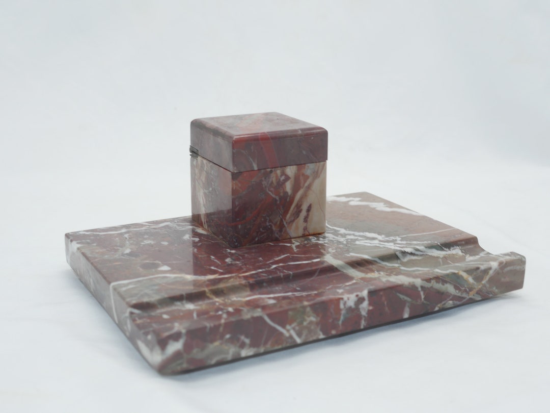 Stone Inkstand Lot Nr 23 Antique Old Vintage Red Marble Stone Art-deco Inkstand ...