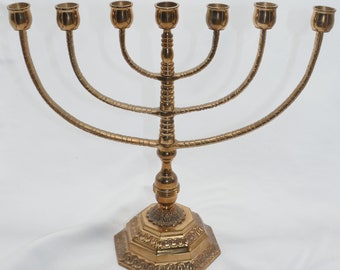 lot nr 269 old vintage big Scandinavian made in Sweden Judaica Menorah 7 arms brass candle holder tagged Scandia Malm
