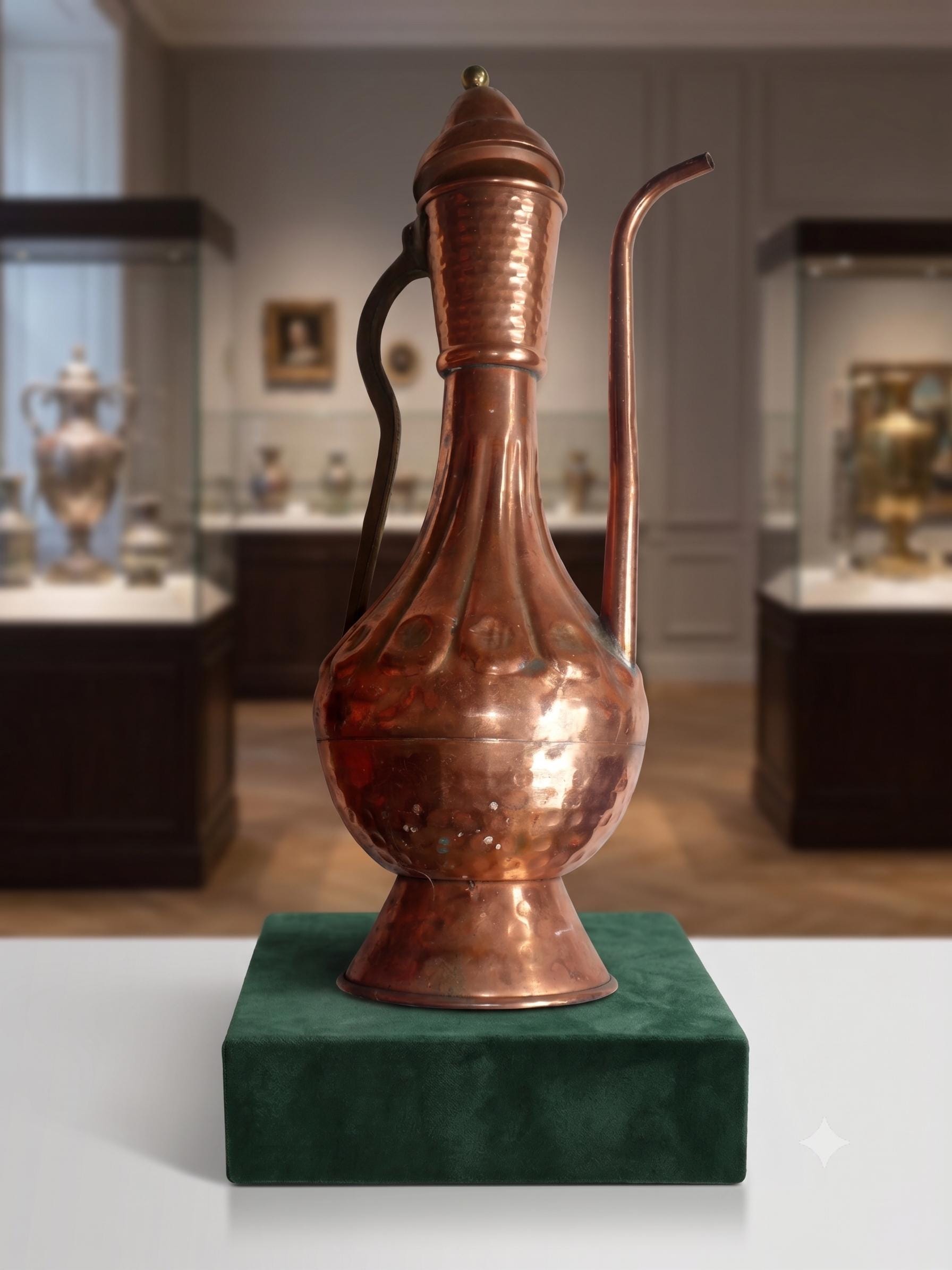 Large Vintage Turkish Copper Ewer - Hand-hammered 19