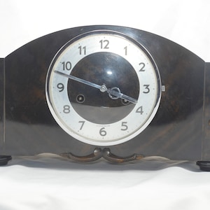 lot nr 797 old vintage antique table wooden German clock Junghans - key wind mechanical - perfect work