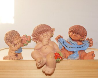 Vintage JIE Gantofta Troll Figurines, Swedish Set of 3, lot nr 909
