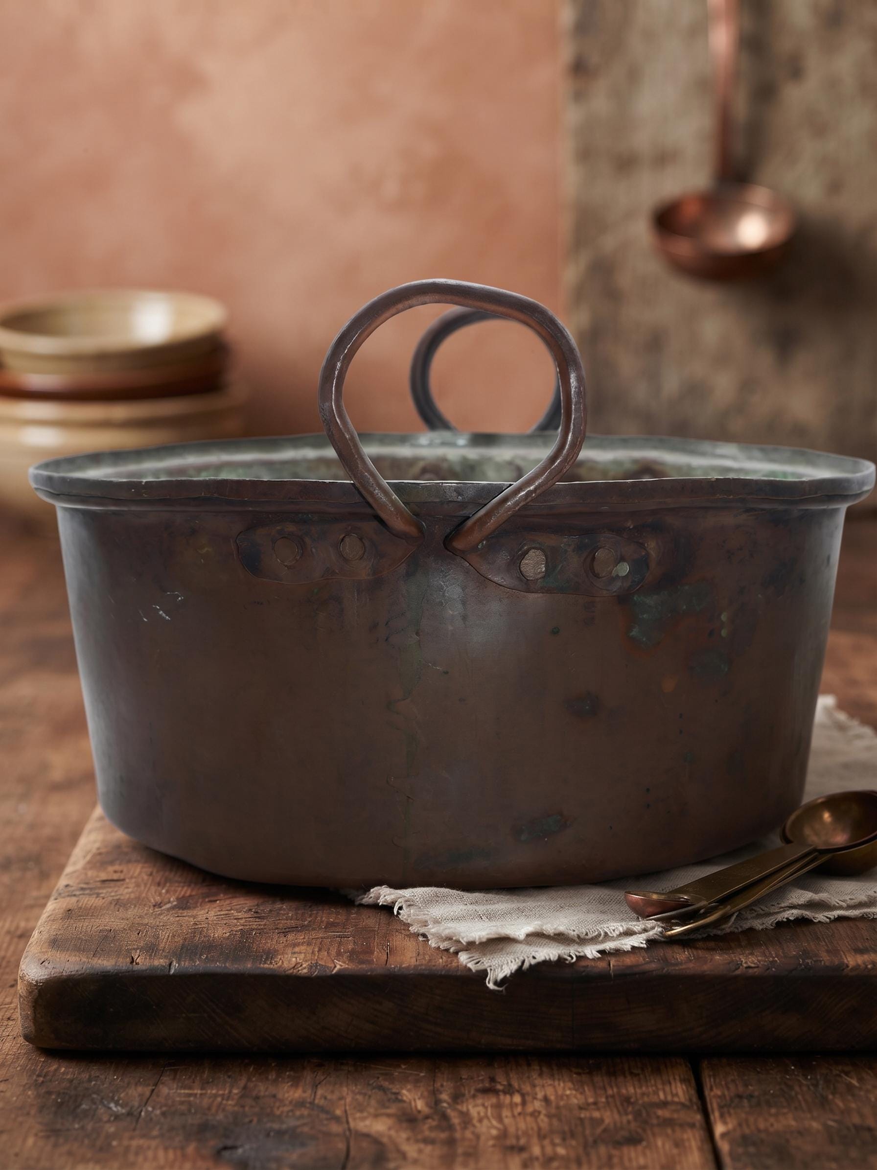 小物 Antique l Hunger Antique French Copper Preserving Pan With Wrought Iron Handles