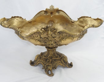 unique old vintage French antique rare heavy brass set of detailed heavy open work Rococo  planter jardiniere vase