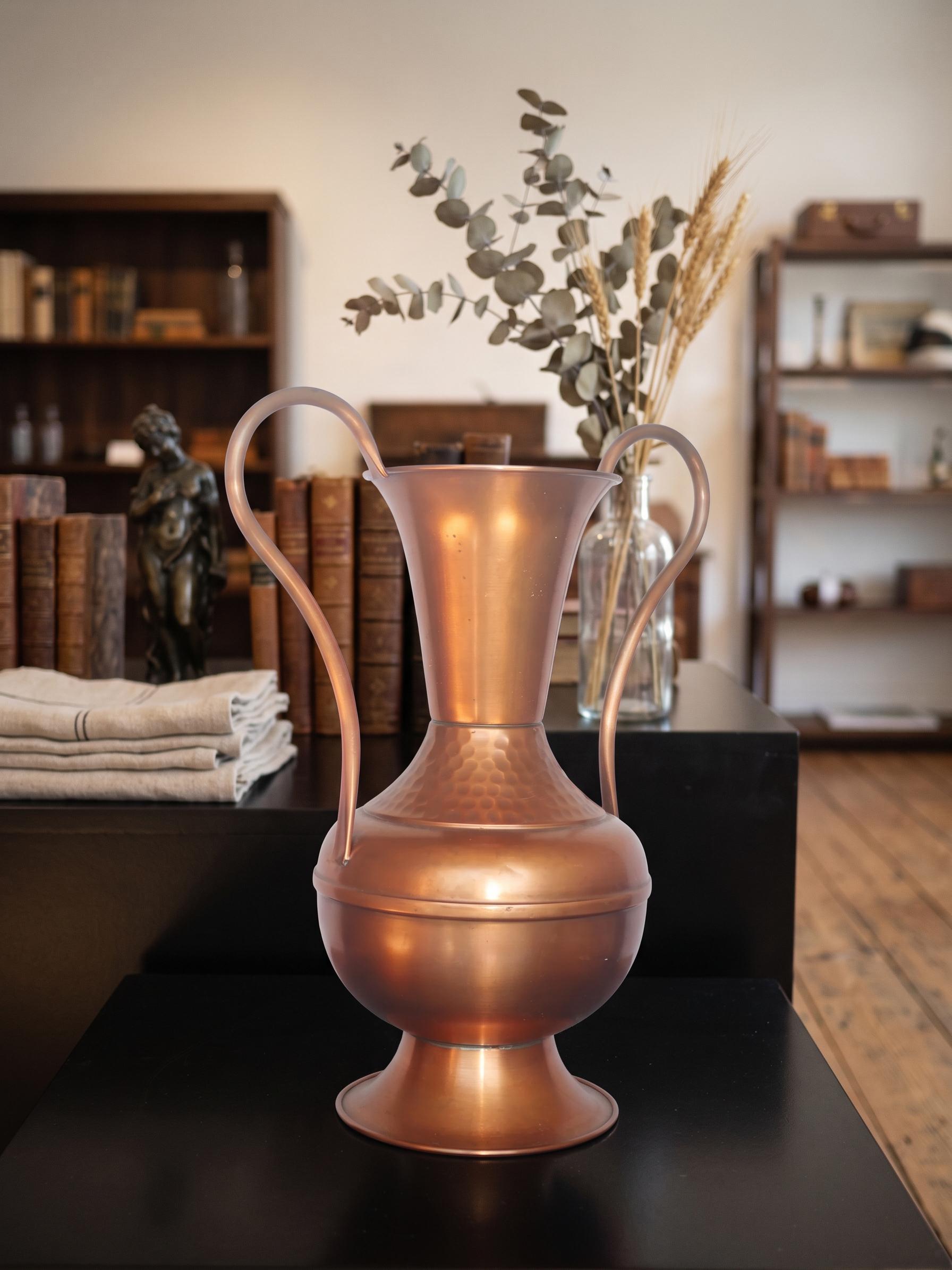 Vintage Villedieu Copper Vase With Brass Handles, Made in France
