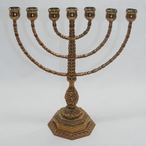 lot nr 307 old vintage Scandinavian Judaica Menorah 7 arms brass candle holder